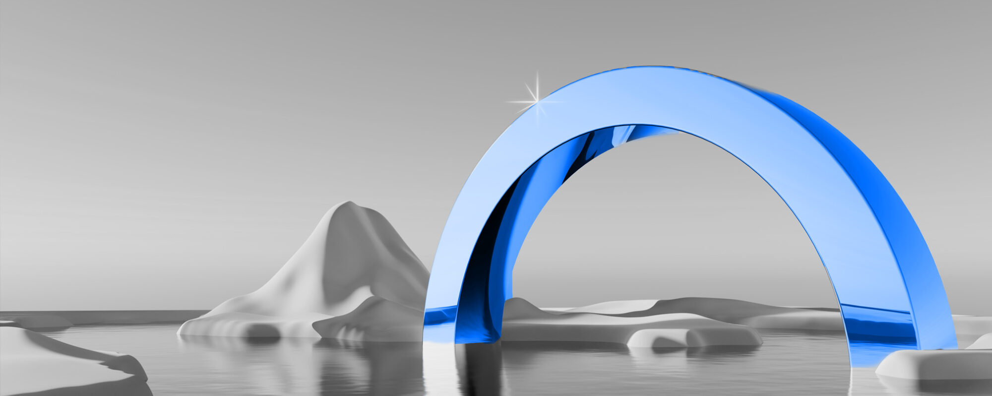 Banking lifecycle growth concept showing a structured arch over a landscape, symbolizing seamless customer journeys and long-term value creation